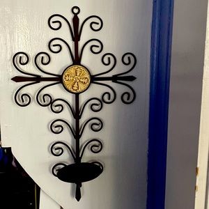 Wall hanging cross with votive holder